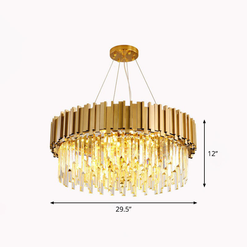 Round Chandelier Lighting Minimalist Prismatic Crystal Gold Pendant Light for Living Room Gold 29.5