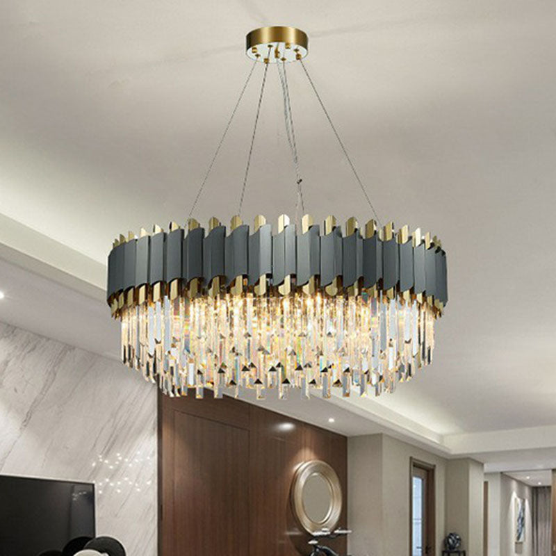 Postmodern Round Ceiling Lighting Crystal Prism Living Room Chandelier Light Fixture in Clear Clearhalo 'Ceiling Lights' 'Chandeliers' 'Clear' 'Industrial' 'Modern Chandeliers' 'Modern' 'Tiffany' 'Traditional Chandeliers' Lighting' 2255670