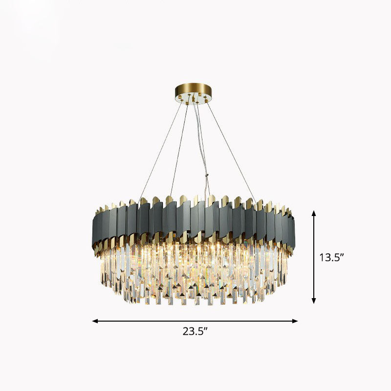 Postmodern Round Ceiling Lighting Crystal Prism Living Room Chandelier Light Fixture in Clear Clear 23.5