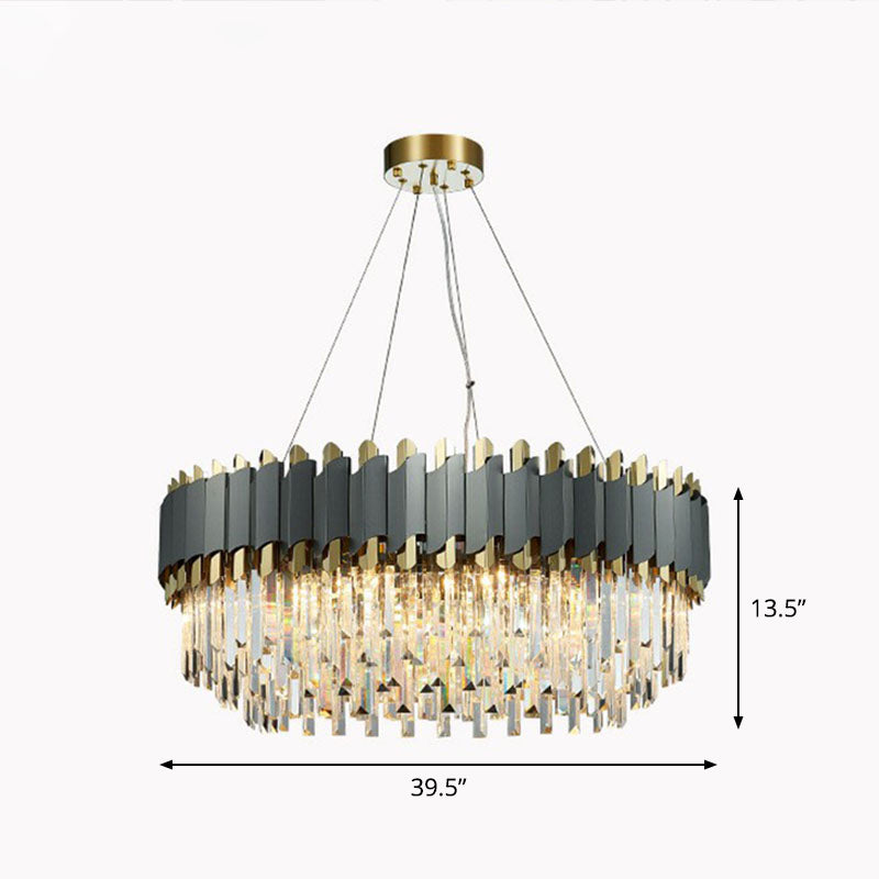 Postmodern Round Ceiling Lighting Crystal Prism Living Room Chandelier Light Fixture in Clear Clear 39.5