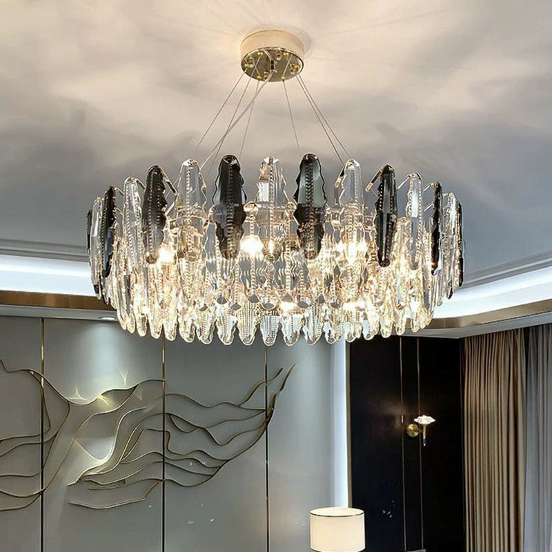 Drum Living Room Suspension Lighting Crystal Modern Style Chandelier Light Fixture in Clear Clear 23.5