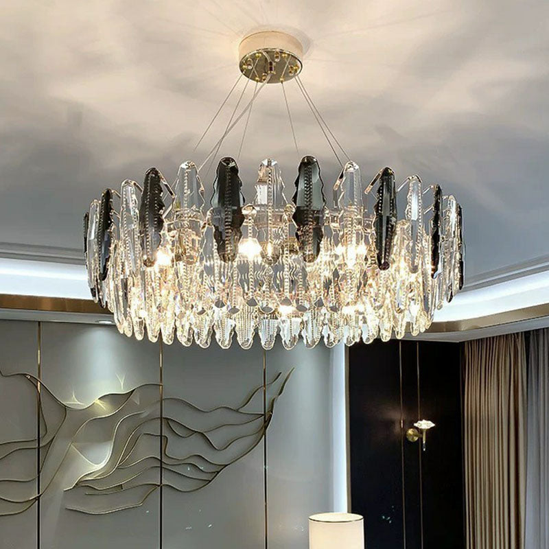 Drum Living Room Suspension Lighting Crystal Modern Style Chandelier Light Fixture in Clear Clear 39.5