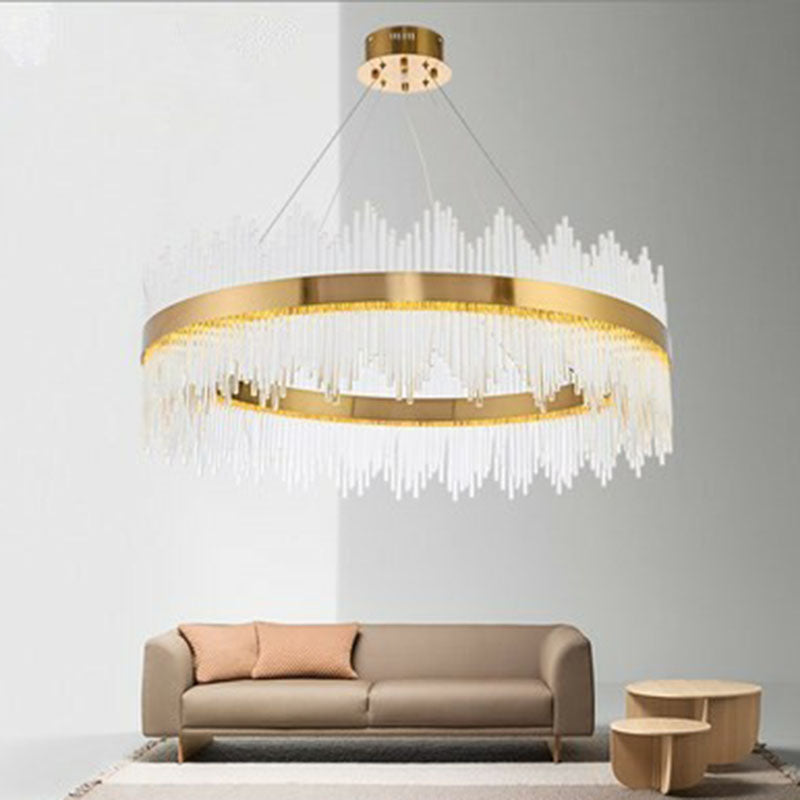 Circle Crystal Rod LED Ceiling Lighting Modern Gold Chandelier Light Fixture for Living Room Clearhalo 'Ceiling Lights' 'Chandeliers' 'Modern Chandeliers' 'Modern' Lighting' 2255706