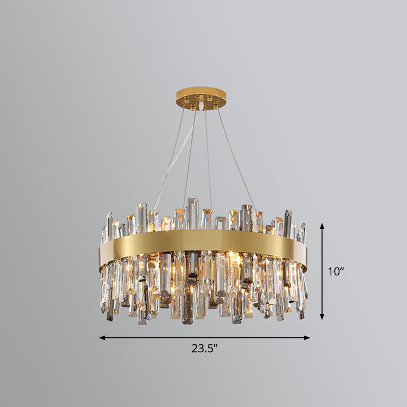 Circular Chandelier Pendant Light Contemporary K9 Crystal Gold Hanging Light for Living Room Gold 23.5