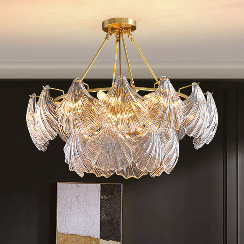 Brass Shell Chandelier Light Simplicity Ribbed Crystal Dining Room Pendant Light Fixture Clearhalo 'Ceiling Lights' 'Chandeliers' 'Modern Chandeliers' 'Modern' Lighting' 2255716