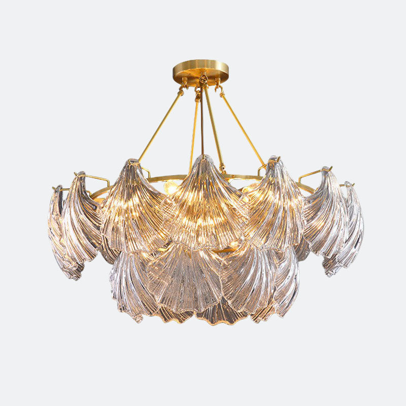 Brass Shell Chandelier Light Simplicity Ribbed Crystal Dining Room Pendant Light Fixture Clearhalo 'Ceiling Lights' 'Chandeliers' 'Modern Chandeliers' 'Modern' Lighting' 2255719