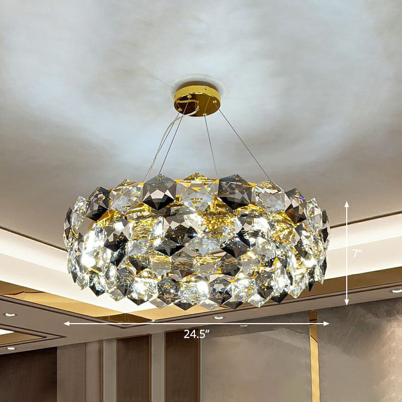 Post-Modern Round Suspension Light Hexagonal-Crystal Living Room Chandelier Lighting in Gold Gold 24.5