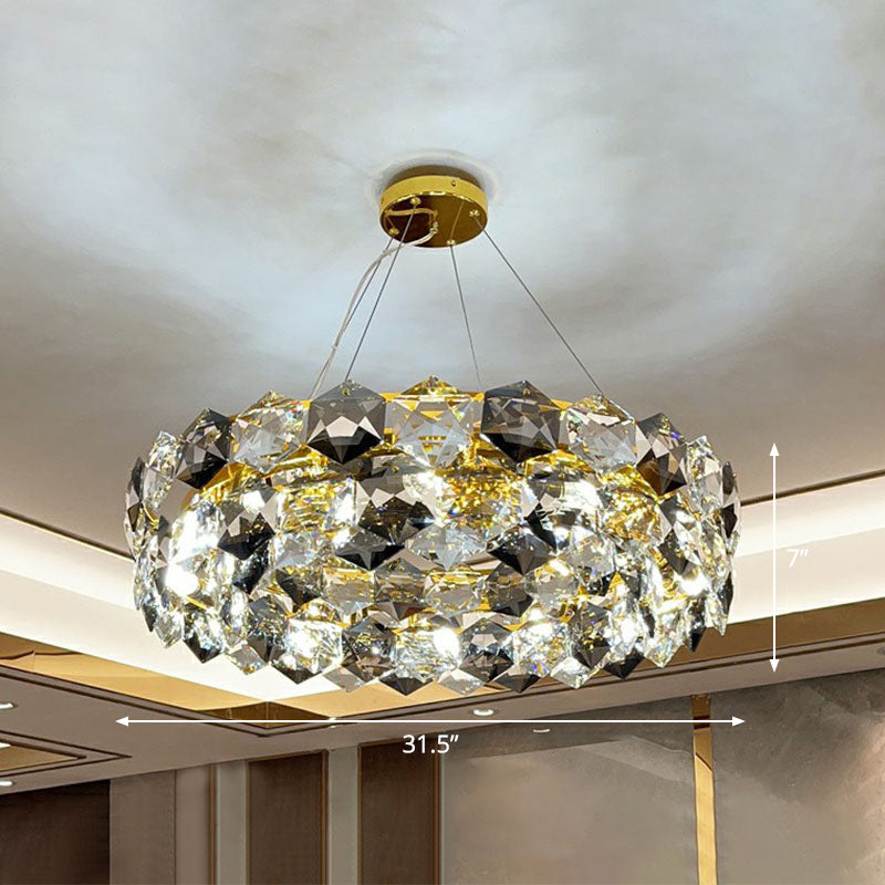 Post-Modern Round Suspension Light Hexagonal-Crystal Living Room Chandelier Lighting in Gold Gold 31.5