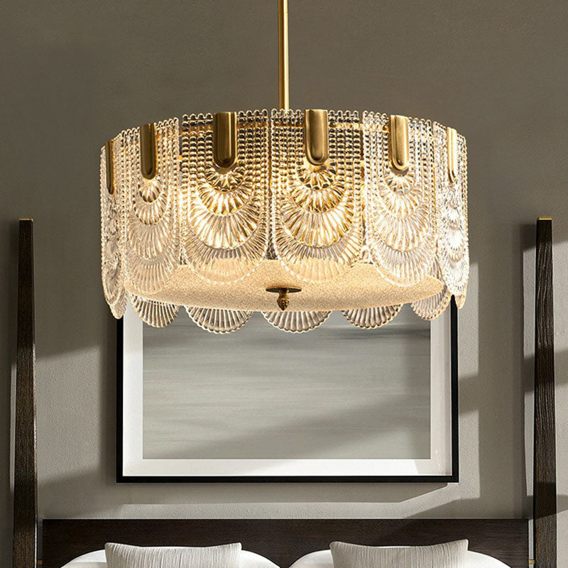 Ribbed Crystal Scalloped Round Chandelier Pendant Light Contemporary Brass Hanging Light Clearhalo 'Ceiling Lights' 'Chandeliers' 'Modern Chandeliers' 'Modern' Lighting' 2255742