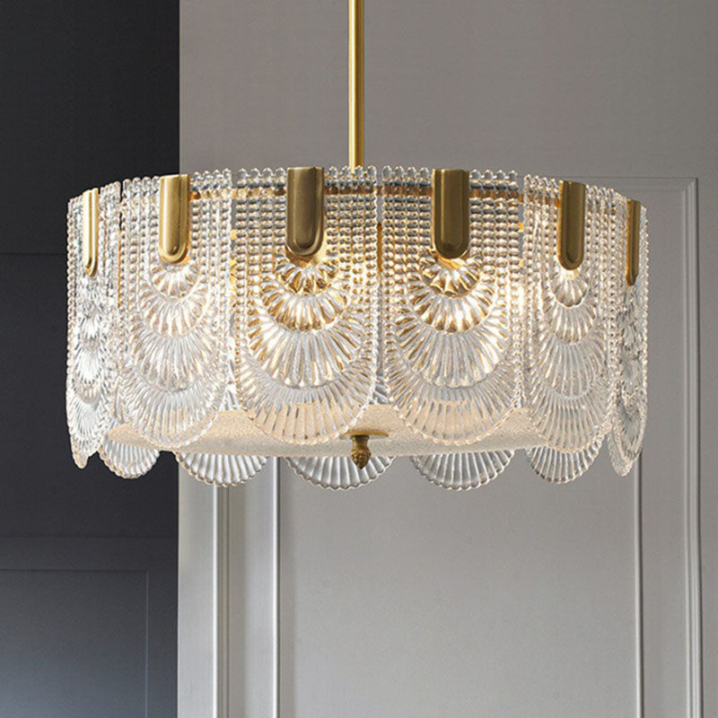 Ribbed Crystal Scalloped Round Chandelier Pendant Light Contemporary Brass Hanging Light Clearhalo 'Ceiling Lights' 'Chandeliers' 'Modern Chandeliers' 'Modern' Lighting' 2255743