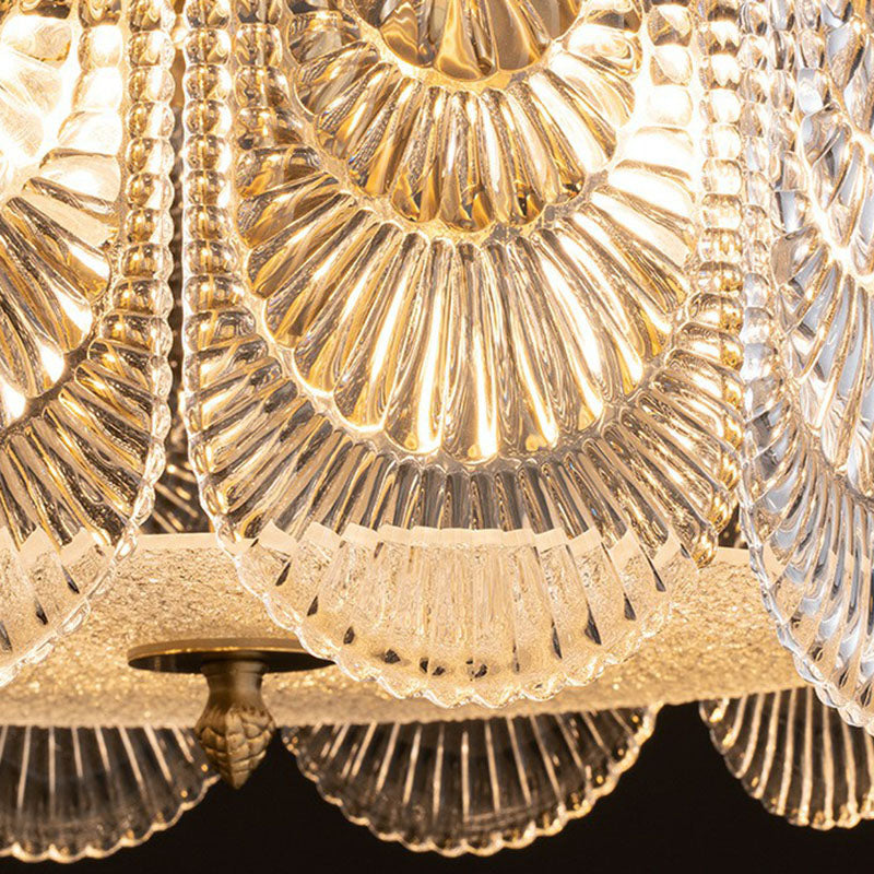 Ribbed Crystal Scalloped Round Chandelier Pendant Light Contemporary Brass Hanging Light Clearhalo 'Ceiling Lights' 'Chandeliers' 'Modern Chandeliers' 'Modern' Lighting' 2255747