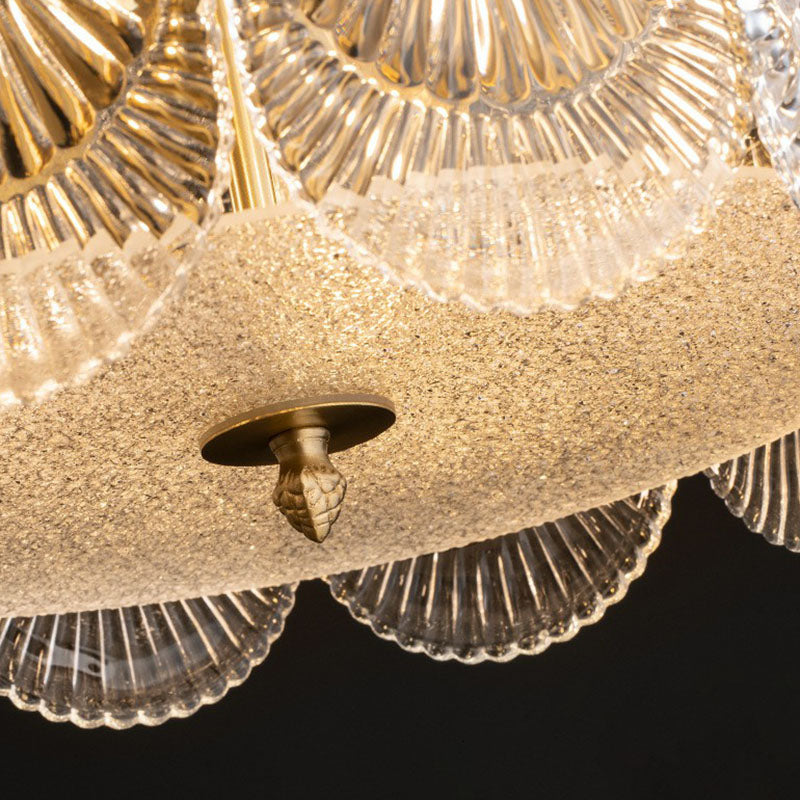 Ribbed Crystal Scalloped Round Chandelier Pendant Light Contemporary Brass Hanging Light Clearhalo 'Ceiling Lights' 'Chandeliers' 'Modern Chandeliers' 'Modern' Lighting' 2255748