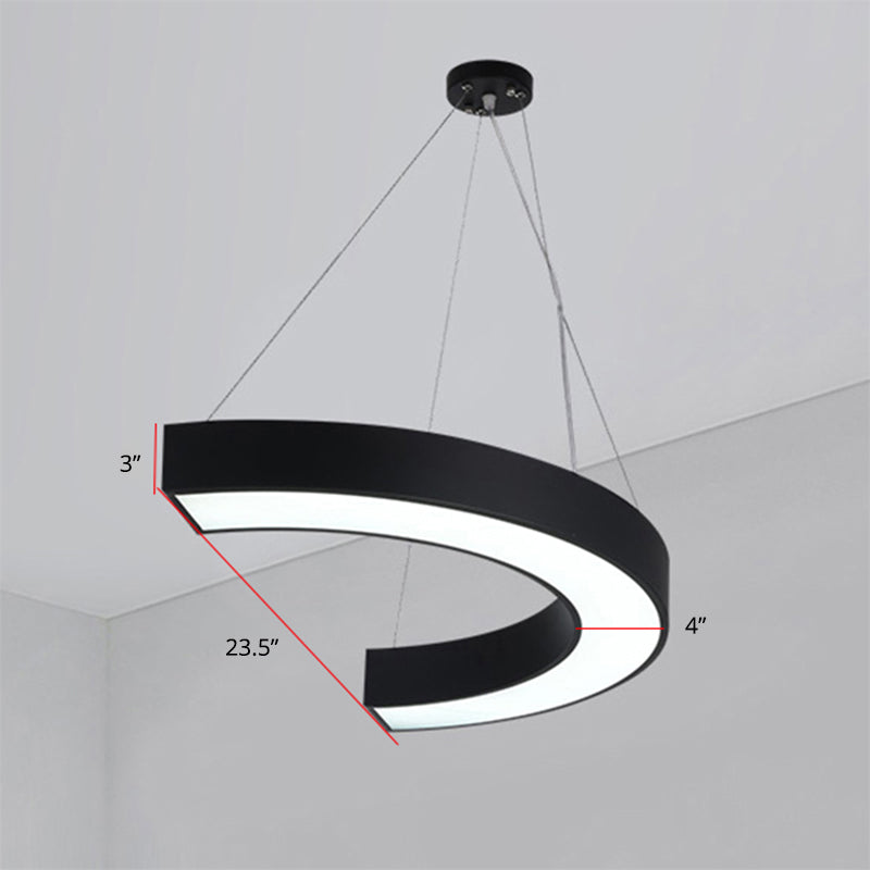 Curve Acrylic LED Hanging Lighting Modern Chandelier Light Fixture for Gymnasium Black 23.5