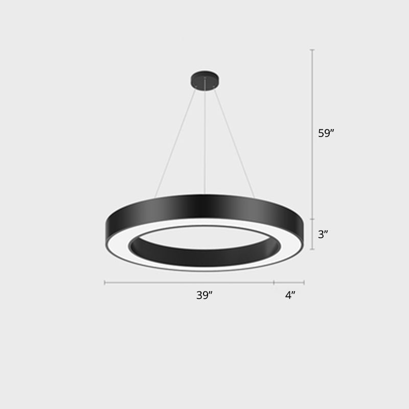 Metal Loop Shaped LED Chandelier Lamp Simplicity Black Finish Pendant Light for Gym Black 39.5