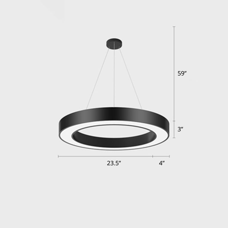 Metal Loop Shaped LED Chandelier Lamp Simplicity Black Finish Pendant Light for Gym Black 23.5