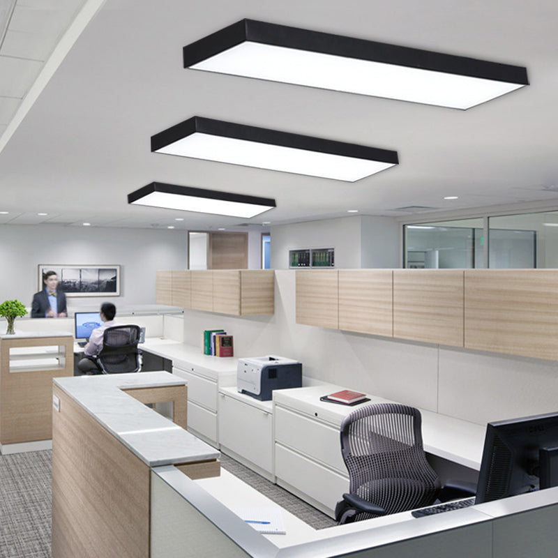 Simplicity Rectangle Flush Ceiling Light Metal Office LED Flush Mount Fixture in Black Clearhalo 'Ceiling Lights' 'Close To Ceiling Lights' 'Close to ceiling' 'Flush mount' Lighting' 2255835