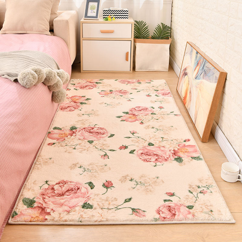 Chinoiserie Flower Printed Rug Multi-Color Polyester Rug Non-Slip Stain Resistant Washable Runner Rug for Bedroom Nude Pink Clearhalo 'Area Rug' 'Rug' 2256650