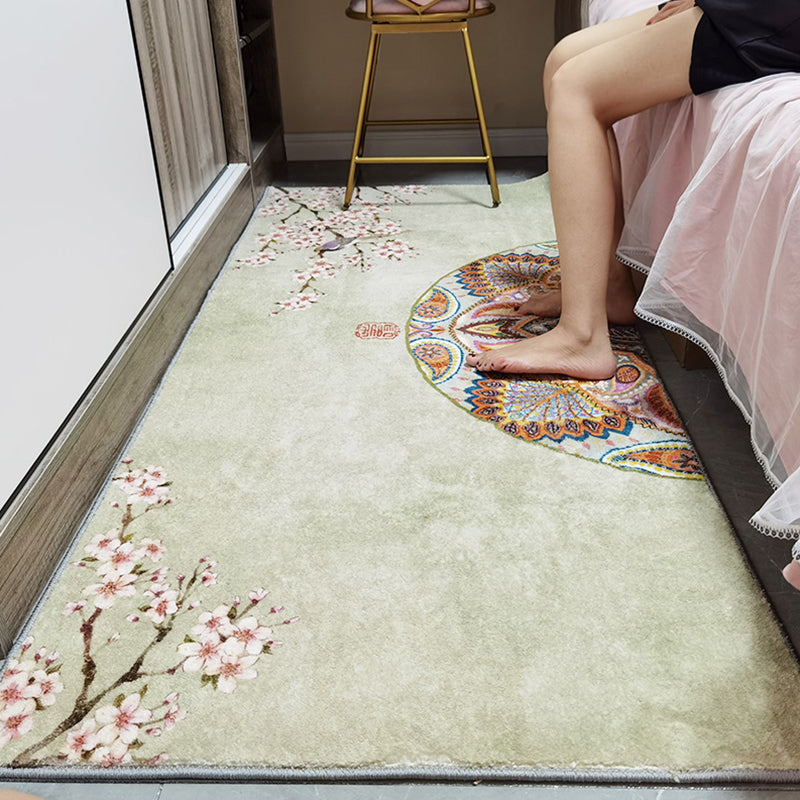 Chinoiserie Flower Printed Rug Multi-Color Polyester Rug Non-Slip Stain Resistant Washable Runner Rug for Bedroom Light Beige Clearhalo 'Area Rug' 'Rug' 2256651