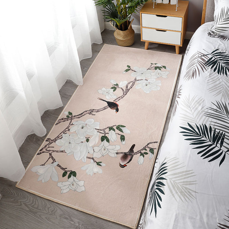 Chinoiserie Bedroom Rug Multi Colored Flower Blossom Carpet Polyester Machine Washable Anti-Slip Pet-Friendly Rug Gray-Pink Clearhalo 'Area Rug' 'Rug' 2256729