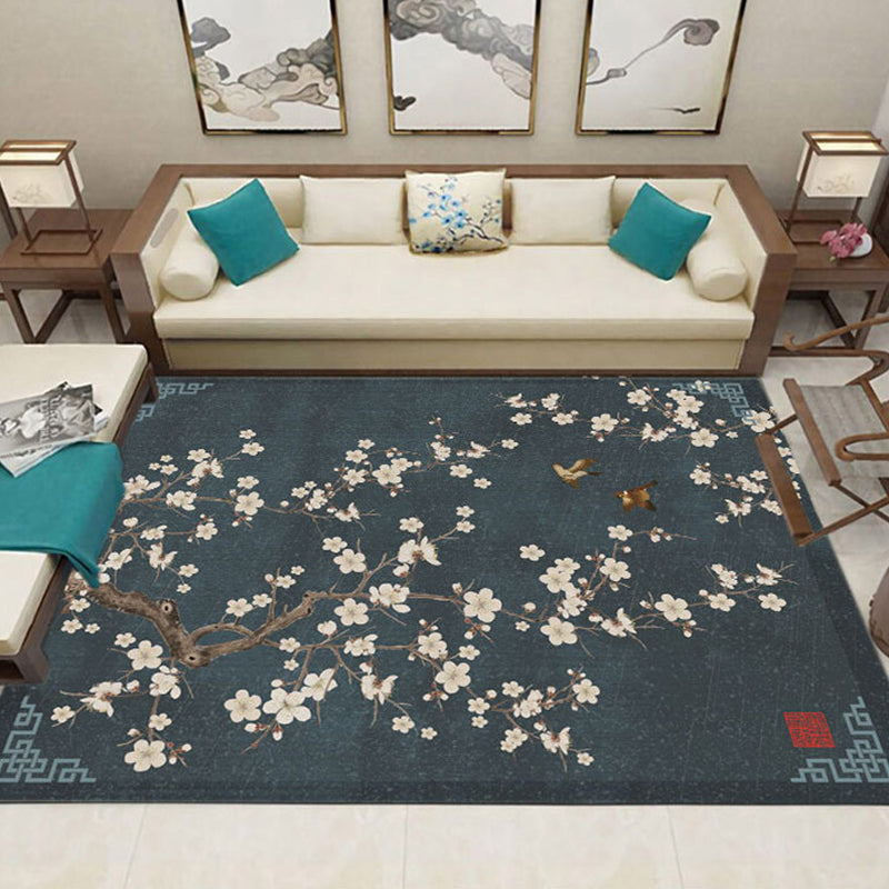 Traditional Chinese Indoor Rug Multi-Colored Flower Carpet Non-Slip Machine Wash Stain Resistant Rug for Home Dark Gray Clearhalo 'Area Rug' 'Rug' 2256736