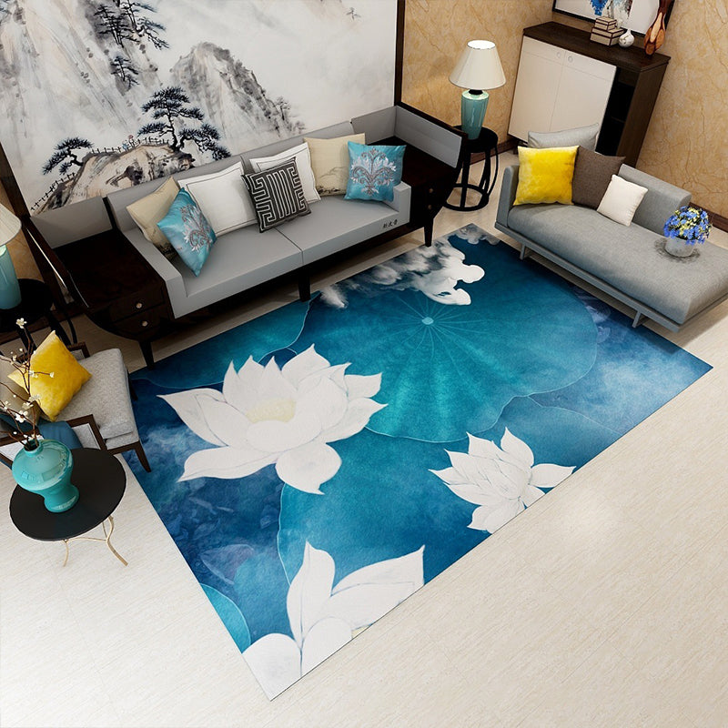 Multi Color Landscape Printed Rug Synthetics Asian Rug Machine Washable Anti-Slip Backing Pet-Friendly Rug for Room Lake Blue Clearhalo 'Area Rug' 'Rug' 2256749