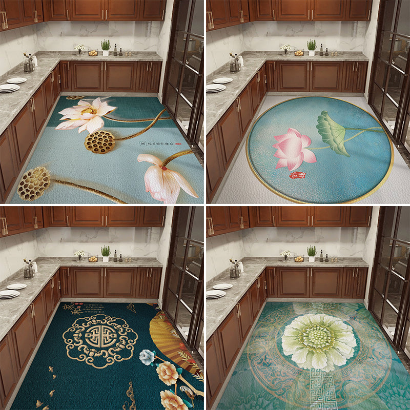 Chinoiserie Kitchen Rug Multicolor Print Rug Polypropylene Waterproof Stain Resistant Anti-Slip Rug Clearhalo 'Area Rug' 'Rug' 2256761