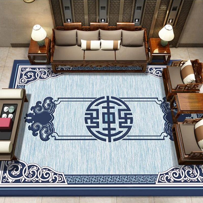 Antique Chinese Indoor Rug Multi-Colored Print Carpet Pet-Friendly Washable Anti-Slip Rug for Guest Room Blue Clearhalo 'Area Rug' 'Rug' 2256800