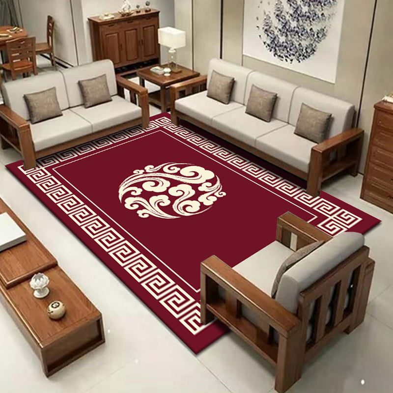 Chinese Parlor Rug Multi-Color Greek Key Border Print Rug Polyester Pet-Friendly Stain Resistant Anti-Slip Backing Rug Red Clearhalo 'Area Rug' 'Rug' 2256806