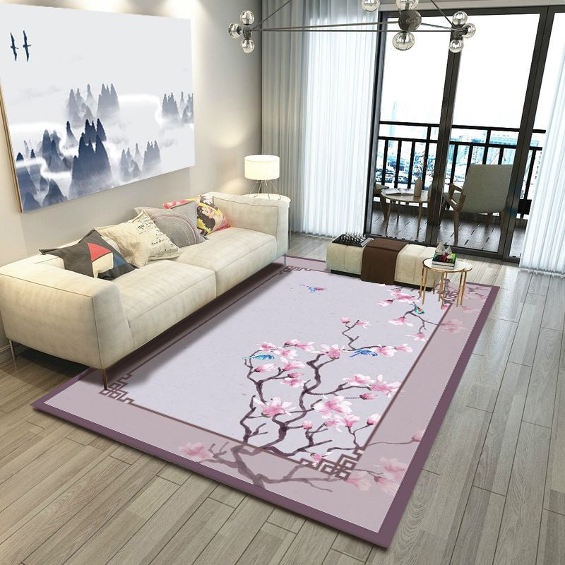 Pastoral Multicolor Chinese Rug Synthetics Flower Carpet Anti-Slip Backing Pet-Friendly Machine Wash Rug for Drawing Room Light Pink Clearhalo 'Area Rug' 'Rug' 2256834