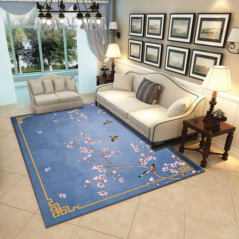 Pastoral Multicolor Chinese Rug Synthetics Flower Carpet Anti-Slip Backing Pet-Friendly Machine Wash Rug for Drawing Room Dark Blue Clearhalo 'Area Rug' 'Rug' 2256839