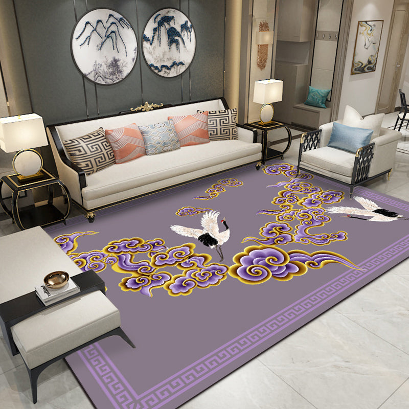 Multi-Colored Drawing Room Rug Oriental Flower Rug Polypropylene Machine Washable Non-Slip Backing Pet-Friendly Rug Purple Clearhalo 'Area Rug' 'Rug' 2256849