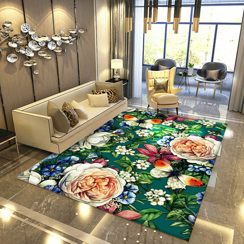 Multicolor Flower Printing Rug Synthetics Asian Rug Pet-Friendly Machine Wash Anti-Slip Backing Rug for Home Decoration Clearhalo 'Area Rug' 'Rug' 2256869