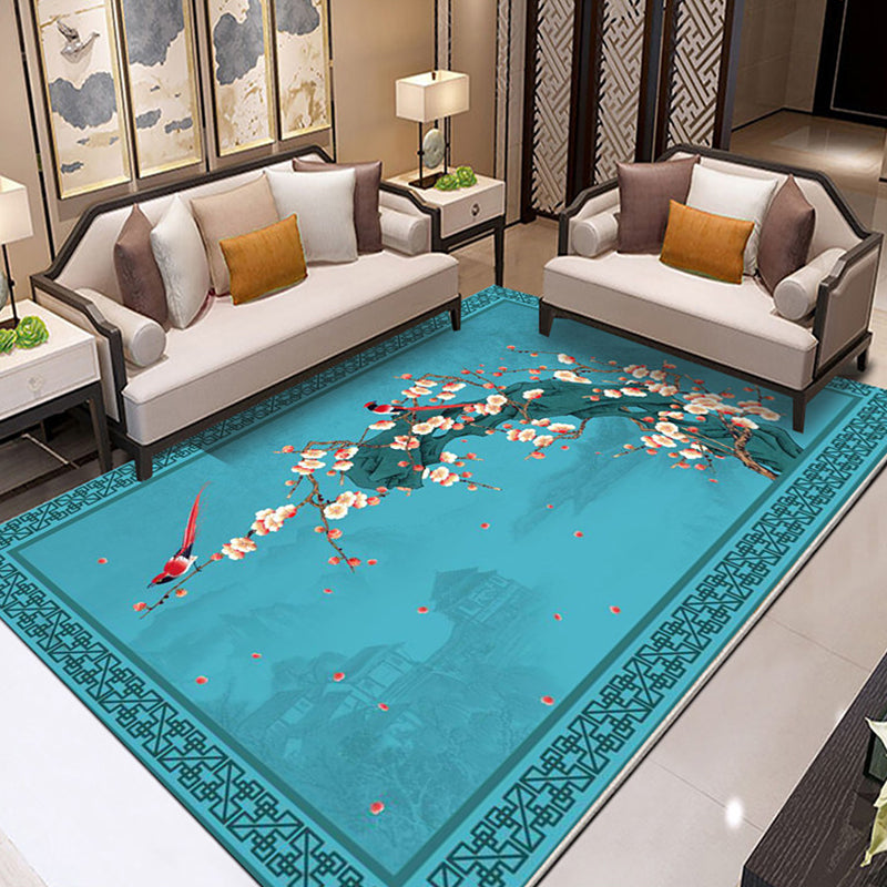 Multicolor Flower Printing Rug Synthetics Asian Rug Pet-Friendly Machine Wash Anti-Slip Backing Rug for Home Decoration Lake Blue Clearhalo 'Area Rug' 'Rug' 2256872