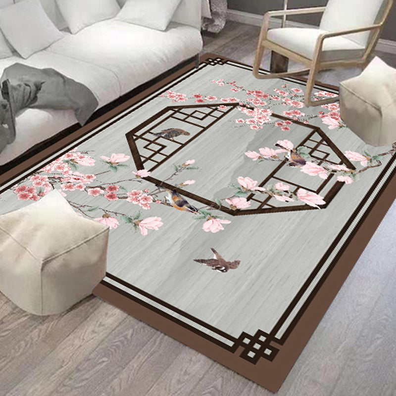 Chinese Flower Indoor Rug Multi-Colored Polypropylene Carpet Washable Anti-Slip Backing Pet-Friendly Rug for Home Clearhalo 'Area Rug' 'Rug' 2256904