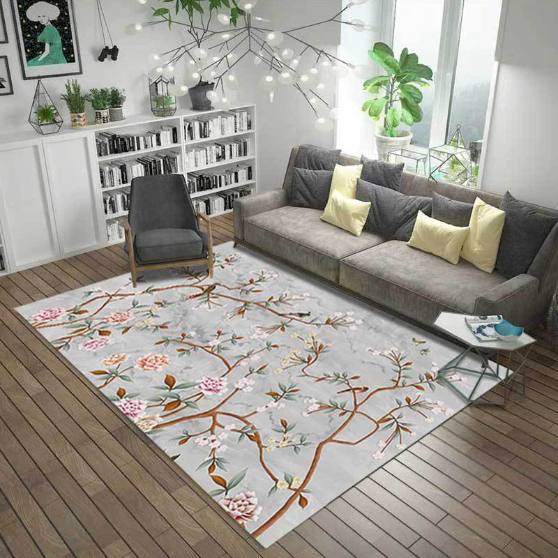 Rustic Botanics Rug Multi Color Asian Carpet Polyester Pet-Friendly Non-Slip Stain Resistant Rug for Room Grey Clearhalo 'Area Rug' 'Rug' 2256962