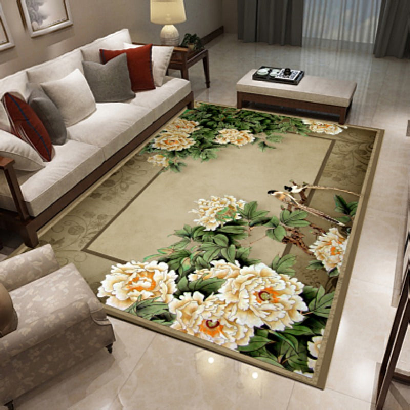 Multi Colored Living Room Rug Chinoiserie Flower Rug Polypropylene Machine Washable Stain Resistant Non-Slip Backing Rug Clearhalo 'Area Rug' 'Rug' 2256981