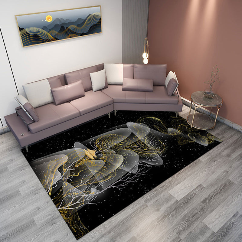 Classic Mountain Landscape Rug Multi-Color Chinese Rug Synthetics Stain Resistant Washable Non-Slip Rug for Deco Black Clearhalo 'Area Rug' 'Rug' 2256994