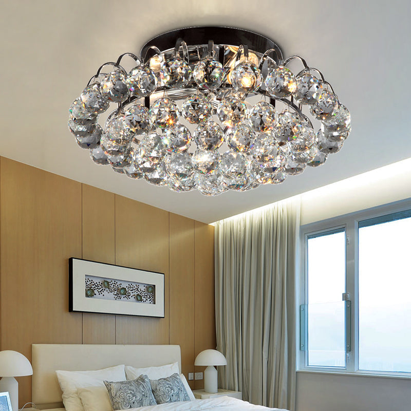 Tapered Bedroom Flush Mount Lamp Modern Crystal 3 Lights Black Ceiling Mounted Fixture Clearhalo 'Ceiling Lights' 'Close To Ceiling Lights' 'Close to ceiling' 'Flush mount' Lighting' 225700