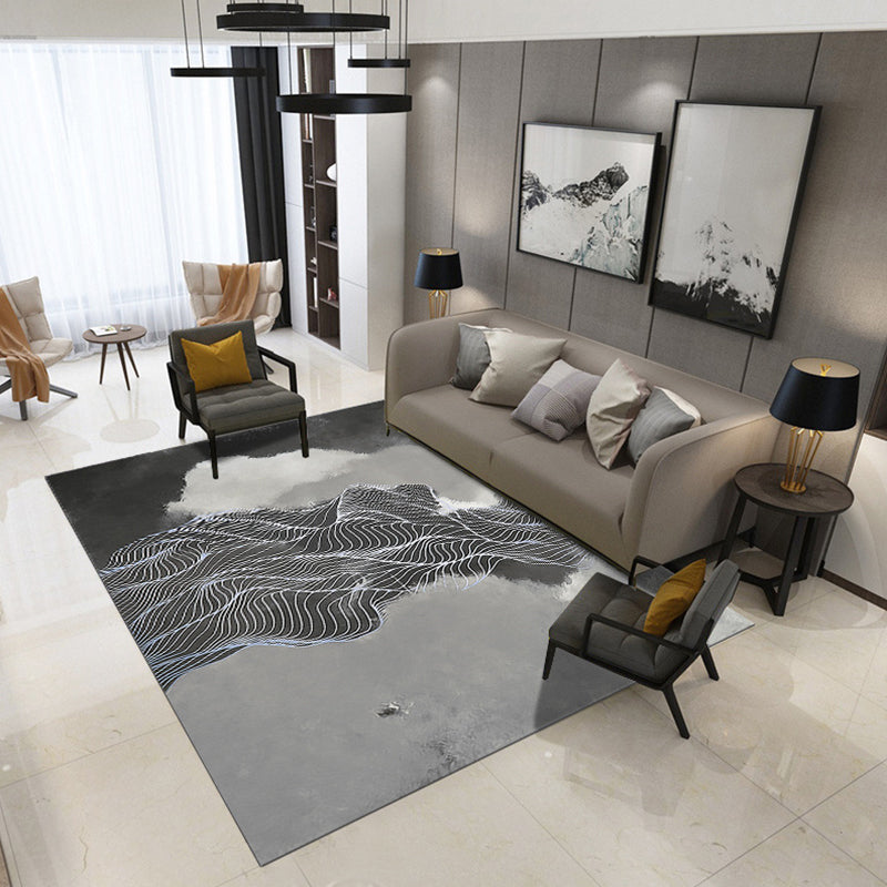 Decorative Asian Rug Multicolor Mountain Print Abstract Carpet Pet-Friendly Non-Slip Backing Rug for Room Silver Gray Clearhalo 'Area Rug' 'Rug' 2257008