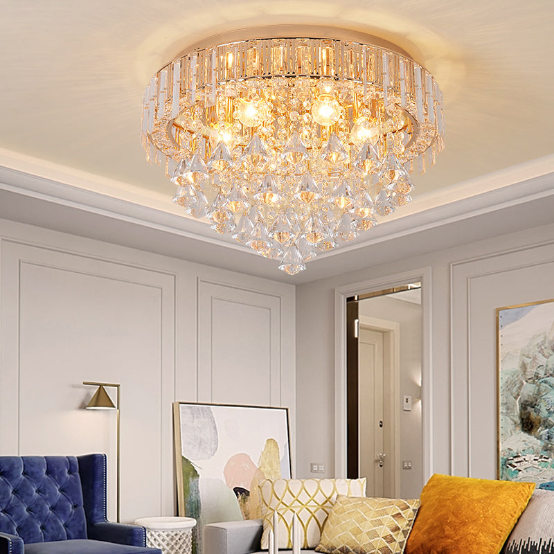 Teardrops Crystal Flush Lamp Contemporary 5 Lights Golden Ceiling Light Fixture for Living Room Clearhalo 'Ceiling Lights' 'Close To Ceiling Lights' 'Close to ceiling' 'Flush mount' Lighting' 225719