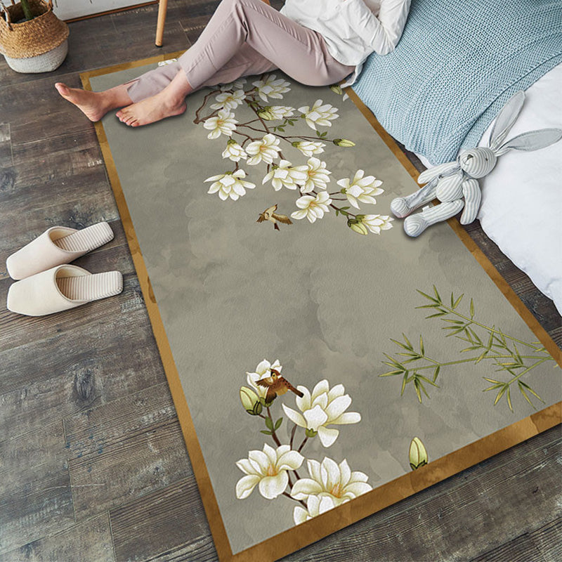 Elegant Flower Runner Rug Multi Colored Chinese Rug Polyester Washable Non-Slip Backing Pet-Friendly Rug for Bedroom Clearhalo 'Area Rug' 'Rug' 2257347