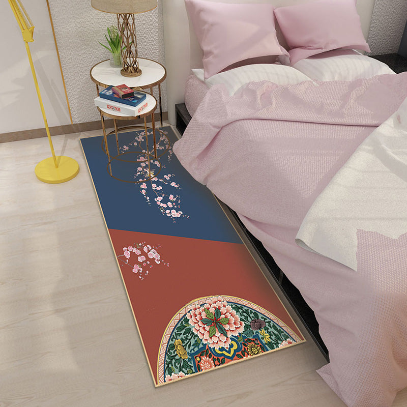 Elegant Flower Runner Rug Multi Colored Chinese Rug Polyester Washable Non-Slip Backing Pet-Friendly Rug for Bedroom Clearhalo 'Area Rug' 'Rug' 2257354