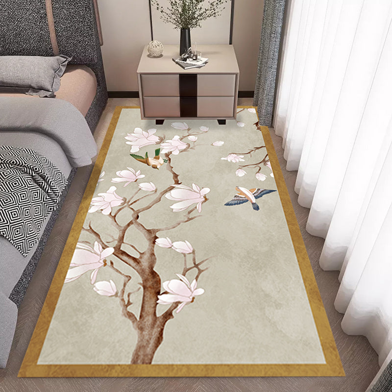 Asian Bedroom Area Rug Multi-Color Flower Branch Rug Polypropylene Anti-Slip Stain Resistant Washable Rug Brown Clearhalo 'Area Rug' 'Rug' 2257363