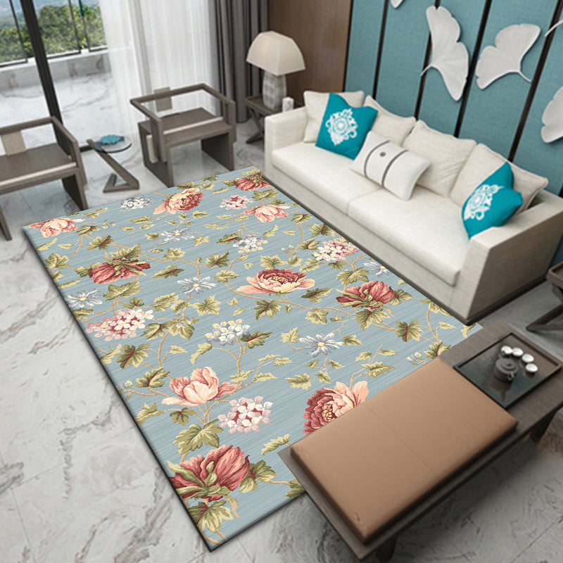 Oriental Drawing Printed Rug Multi Color Synthetics Rug Stain Resistant Washable Anti-Slip Backing Rug for Parlor Blue Clearhalo 'Area Rug' 'Rug' 2257380