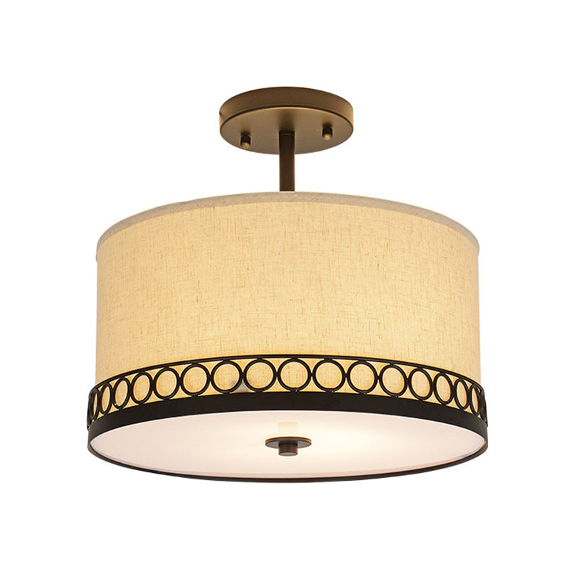 White Drum Semi Mount Lighting Traditional Fabric 5 Lights Living Room Ceiling Lamp Clearhalo 'Ceiling Lights' 'Close To Ceiling Lights' 'Close to ceiling' 'Semi-flushmount' Lighting' 226101