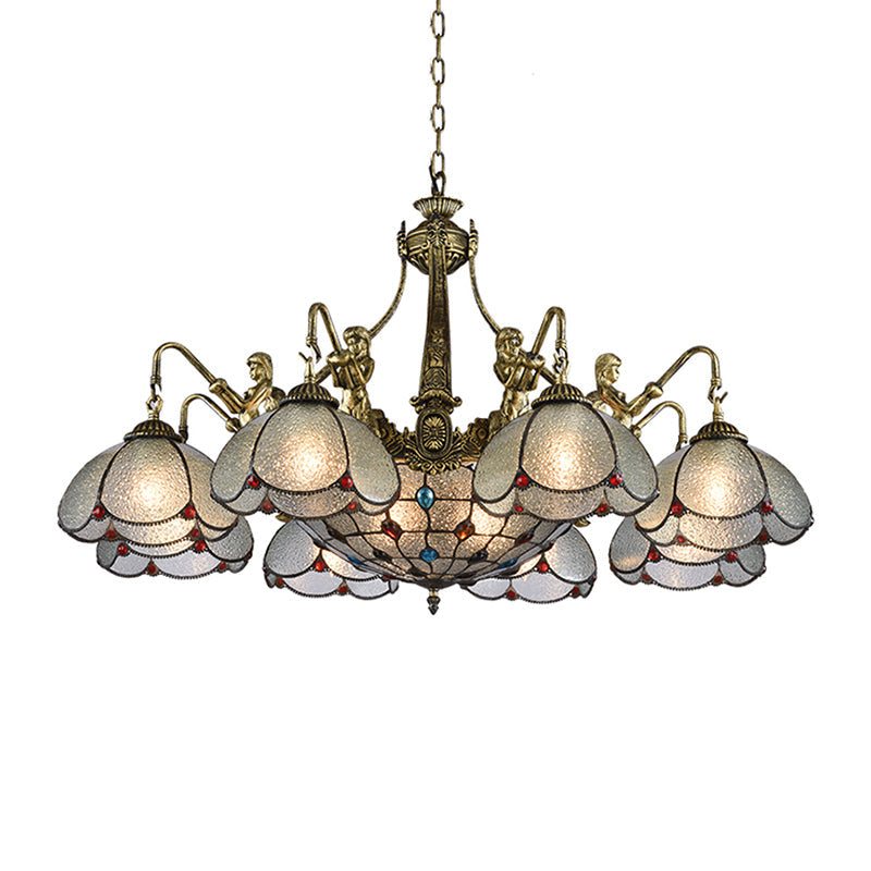 Bronze Scalloped Flower Chandelier Light Tiffany Style Ripple Glass Pendant Light Fixture 9 Bronze Clearhalo 'Ceiling Lights' 'Chandeliers' 'Industrial' 'Middle Century Chandeliers' 'Pendant Lights' 'Tiffany Chandeliers' 'Tiffany close to ceiling' 'Tiffany' Lighting' 2265768