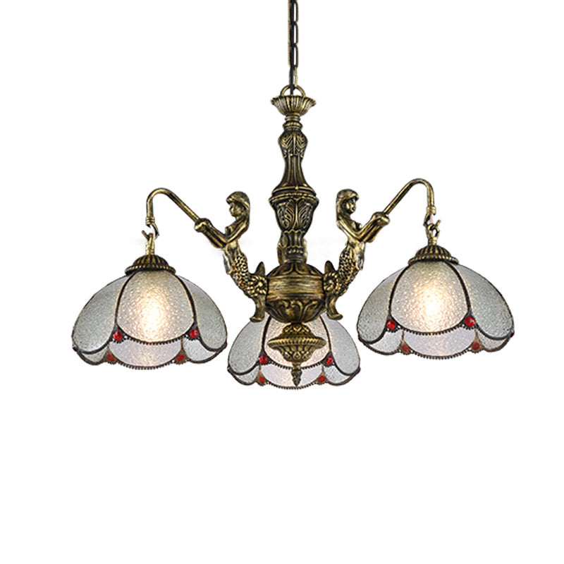 Bronze Scalloped Flower Chandelier Light Tiffany Style Ripple Glass Pendant Light Fixture 3 Bronze Clearhalo 'Ceiling Lights' 'Chandeliers' 'Industrial' 'Middle Century Chandeliers' 'Pendant Lights' 'Tiffany Chandeliers' 'Tiffany close to ceiling' 'Tiffany' Lighting' 2265771