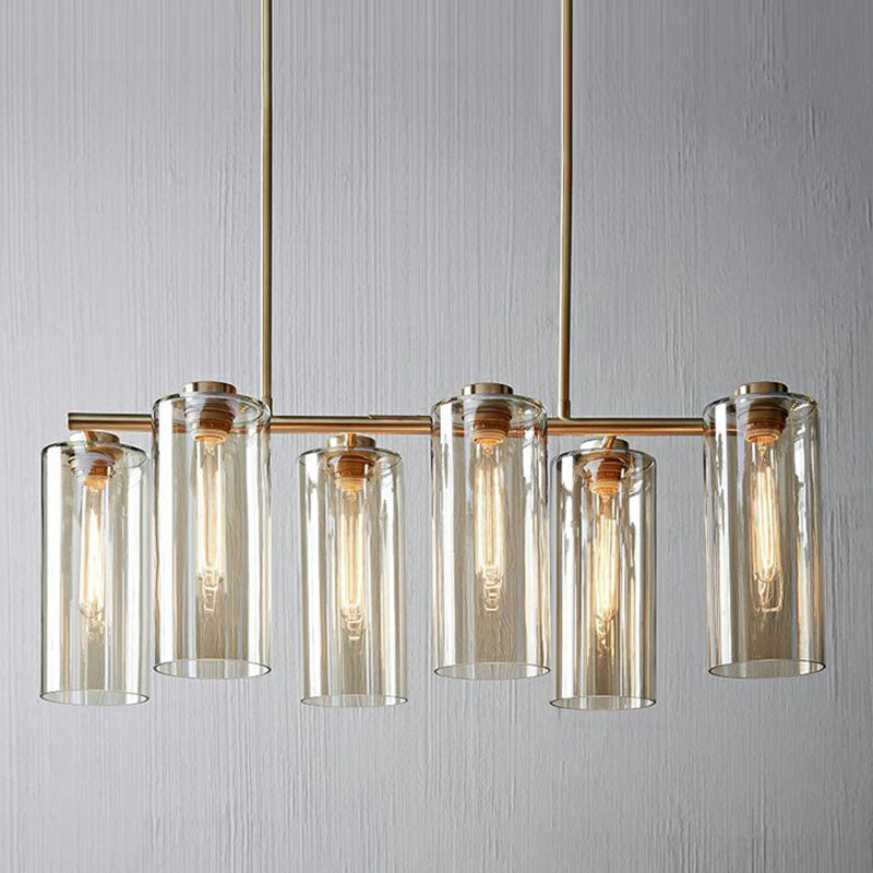 Tubular Island Ceiling Light Post-Modern Glass Dining Room Suspension Pendant Light Cognac Clearhalo 'Ceiling Lights' 'Island Lights' Lighting' 2265979