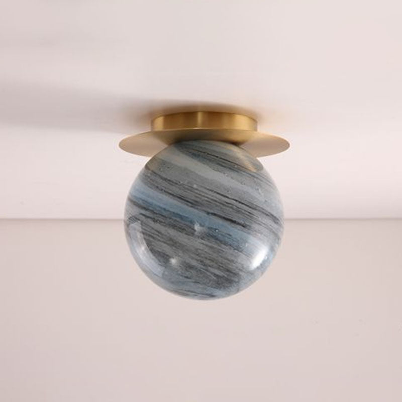 Planet Stained Glass Flush Mount Lamp Nordic 1-Light Brass Finish Ceiling Light Fixture for Corridor Clearhalo 'Ceiling Lights' 'Close To Ceiling Lights' 'Close to ceiling' 'Flush mount' Lighting' 2266190