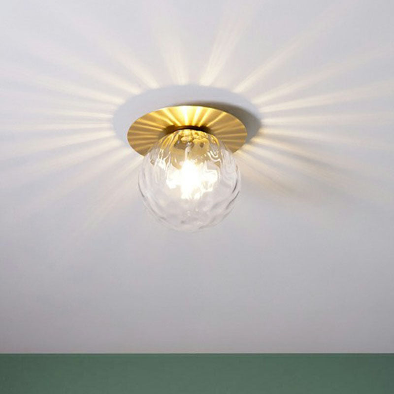 Water Glass Ball Ceiling Light Simplicity 1 Head Gold Finish Semi Flush Mount Light for Balcony Clearhalo 'Ceiling Lights' 'Close To Ceiling Lights' 'Close to ceiling' 'Semi-flushmount' Lighting' 2266192